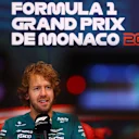 MONTE-CARLO, MONACO - MAY 27: Sebastian Vettel of Germany and Aston Martin F1 Team talks in the Drivers Press Conference prior to practice ahead of the F1 Grand Prix of Monaco at Circuit de Monaco on May 27, 2022 in Monte-Carlo, Monaco. (Photo by Dan Istitene/Getty Images)