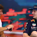 MONTE-CARLO, MONACO - MAY 27: Max Verstappen of the Netherlands and Oracle Red Bull Racing and Pierre Gasly of France and Scuderia AlphaTauri talk in the Drivers Press Conference prior to practice ahead of the F1 Grand Prix of Monaco at Circuit de Monaco on May 27, 2022 in Monte-Carlo, Monaco. (Photo by Dan Istitene/Getty Images)