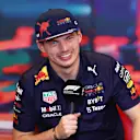 MONTE-CARLO, MONACO - MAY 27: Max Verstappen of the Netherlands and Oracle Red Bull Racing talks in the Drivers Press Conference prior to practice ahead of the F1 Grand Prix of Monaco at Circuit de Monaco on May 27, 2022 in Monte-Carlo, Monaco. (Photo by Dan Istitene/Getty Images)