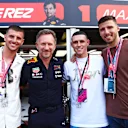 MONTE-CARLO, MONACO - MAY 28: (L-R) Mason Mount, Red Bull Racing Team Principal Christian Horner, Phil Foden and Ruben Dias pose for a photo prior to qualifying ahead of the F1 Grand Prix of Monaco at Circuit de Monaco on May 28, 2022 in Monte-Carlo, Monaco. (Photo by Mark Thompson/Getty Images)