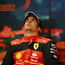 MONTE-CARLO, MONACO - MAY 28: Second placed qualifier Carlos Sainz of Spain and Ferrari looks on in the press conference after qualifying ahead of the F1 Grand Prix of Monaco at Circuit de Monaco on May 28, 2022 in Monte-Carlo, Monaco. (Photo by Clive Mason/Getty Images)