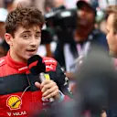 MONTE-CARLO, MONACO - MAY 28: Pole position qualifier Charles Leclerc of Monaco and Ferrari talks to the media in parc ferme during qualifying ahead of the F1 Grand Prix of Monaco at Circuit de Monaco on May 28, 2022 in Monte-Carlo, Monaco. (Photo by Dan Istitene - Formula 1/Formula 1 via Getty Images)