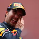 MONTE-CARLO, MONACO - MAY 29: Race winner Sergio Perez of Mexico and Oracle Red Bull Racing celebrates on the podium during the F1 Grand Prix of Monaco at Circuit de Monaco on May 29, 2022 in Monte-Carlo, Monaco. (Photo by Mark Thompson/Getty Images)