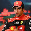 MONTE-CARLO, MONACO - MAY 29: Second placed Carlos Sainz of Spain and Ferrari talks in the press conference after the F1 Grand Prix of Monaco at Circuit de Monaco on May 29, 2022 in Monte-Carlo, Monaco. (Photo by Clive Mason/Getty Images)
