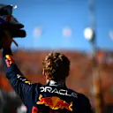ZANDVOORT, NETHERLANDS - SEPTEMBER 03: Pole position qualifier Max Verstappen of the Netherlands and Oracle Red Bull Racing celebrates in parc ferme during qualifying ahead of the F1 Grand Prix of The Netherlands at Circuit Zandvoort on September 03, 2022 in Zandvoort, Netherlands. (Photo by Mario Renzi - Formula 1/Formula 1 via Getty Images)