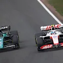 ZANDVOORT, NETHERLANDS - SEPTEMBER 04: Sebastian Vettel of Germany driving the (5) Aston Martin AMR22 Mercedes and Mick Schumacher of Germany driving the (47) Haas F1 VF-22 Ferrari battle for track position during the F1 Grand Prix of The Netherlands at Circuit Zandvoort on September 04, 2022 in Zandvoort, Netherlands. (Photo by Joe Portlock - Formula 1/Formula 1 via Getty Images)