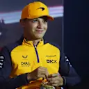ZANDVOORT, NETHERLANDS - SEPTEMBER 01: Lando Norris of Great Britain and McLaren looks on in the Drivers Press Conference during previews ahead of the F1 Grand Prix of The Netherlands at Circuit Zandvoort on September 01, 2022 in Zandvoort, Netherlands. (Photo by Lars Baron/Getty Images)