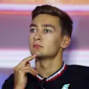 ZANDVOORT, NETHERLANDS - SEPTEMBER 01: George Russell of Great Britain and Mercedes looks on in the Drivers Press Conference during previews ahead of the F1 Grand Prix of The Netherlands at Circuit Zandvoort on September 01, 2022 in Zandvoort, Netherlands. (Photo by Lars Baron/Getty Images)