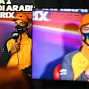 JEDDAH, SAUDI ARABIA - MARCH 25: Lando Norris of Great Britain and McLaren talks in the Drivers Press Conference before practice ahead of the F1 Grand Prix of Saudi Arabia at the Jeddah Corniche Circuit on March 25, 2022 in Jeddah, Saudi Arabia. (Photo by Clive Mason/Getty Images)