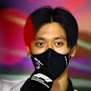 JEDDAH, SAUDI ARABIA - MARCH 25: Zhou Guanyu of China and Alfa Romeo F1 talks in the Drivers Press Conference before practice ahead of the F1 Grand Prix of Saudi Arabia at the Jeddah Corniche Circuit on March 25, 2022 in Jeddah, Saudi Arabia. (Photo by Clive Mason/Getty Images)