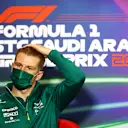 JEDDAH, SAUDI ARABIA - MARCH 25: Nico Hulkenberg of Germany and Aston Martin F1 Team looks on in the Drivers Press Conference before practice ahead of the F1 Grand Prix of Saudi Arabia at the Jeddah Corniche Circuit on March 25, 2022 in Jeddah, Saudi Arabia. (Photo by Dan Istitene - Formula 1/Formula 1 via Getty Images)