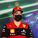 JEDDAH, SAUDI ARABIA - MARCH 25: Charles Leclerc of Monaco and Ferrari looks on in the Drivers Press Conference before practice ahead of the F1 Grand Prix of Saudi Arabia at the Jeddah Corniche Circuit on March 25, 2022 in Jeddah, Saudi Arabia. (Photo by Dan Istitene - Formula 1/Formula 1 via Getty Images)