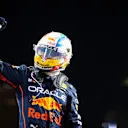 JEDDAH, SAUDI ARABIA - MARCH 26: Pole position qualifier Sergio Perez of Mexico and Oracle Red Bull Racing celebrates in parc ferme during qualifying ahead of the F1 Grand Prix of Saudi Arabia at the Jeddah Corniche Circuit on March 26, 2022 in Jeddah, Saudi Arabia. (Photo by Dan Istitene - Formula 1/Formula 1 via Getty Images)