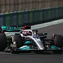 JEDDAH, SAUDI ARABIA - MARCH 27: George Russell of Great Britain driving the (63) Mercedes AMG Petronas F1 Team W13 on track during the F1 Grand Prix of Saudi Arabia at the Jeddah Corniche Circuit on March 27, 2022 in Jeddah, Saudi Arabia. (Photo by Joe Portlock - Formula 1/Formula 1 via Getty Images)