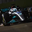 SINGAPORE, SINGAPORE - SEPTEMBER 30: George Russell of Great Britain driving the (63) Mercedes AMG Petronas F1 Team W13 on track during practice ahead of the F1 Grand Prix of Singapore at Marina Bay Street Circuit on September 30, 2022 in Singapore, Singapore. (Photo by Mark Thompson/Getty Images,)