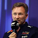 SINGAPORE, SINGAPORE - OCTOBER 01: Red Bull Racing Team Principal Christian Horner talks in the team principal's press conference before final practice ahead of the F1 Grand Prix of Singapore at Marina Bay Street Circuit on October 01, 2022 in Singapore, Singapore. (Photo by Clive Rose/Getty Images,)