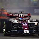 SINGAPORE, SINGAPORE - OCTOBER 01: Valtteri Bottas of Finland driving the (77) Alfa Romeo F1 C42 Ferrari on track during final practice ahead of the F1 Grand Prix of Singapore at Marina Bay Street Circuit on October 01, 2022 in Singapore, Singapore. (Photo by Bryn Lennon - Formula 1/Formula 1 via Getty Images)