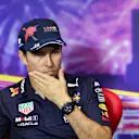 SINGAPORE, SINGAPORE - OCTOBER 01: Second placed qualifier Sergio Perez of Mexico and Oracle Red Bull Racing attends the press conference after qualifying ahead of the F1 Grand Prix of Singapore at Marina Bay Street Circuit on October 01, 2022 in Singapore, Singapore. (Photo by Dan Istitene/Getty Images)