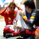 SINGAPORE, SINGAPORE - OCTOBER 02: Race winner Sergio Perez of Mexico and Oracle Red Bull Racing and Second placed Charles Leclerc of Monaco and Ferrari celebrate in parc ferme during the F1 Grand Prix of Singapore at Marina Bay Street Circuit on October 02, 2022 in Singapore, Singapore. (Photo by Dan Istitene - Formula 1/Formula 1 via Getty Images)