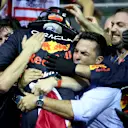 SINGAPORE, SINGAPORE - OCTOBER 02: Race winner Sergio Perez of Mexico and Oracle Red Bull Racing celebrates in parc ferme during the F1 Grand Prix of Singapore at Marina Bay Street Circuit on October 02, 2022 in Singapore, Singapore. (Photo by Dan Istitene - Formula 1/Formula 1 via Getty Images)