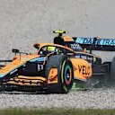 BARCELONA, SPAIN - MAY 20: Lando Norris of Great Britain driving the (4) McLaren MCL36 Mercedes runs wide during practice ahead of the F1 Grand Prix of Spain at Circuit de Barcelona-Catalunya on May 20, 2022 in Barcelona, Spain. (Photo by Lars Baron/Getty Images)