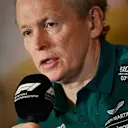 BARCELONA, SPAIN - MAY 21: Andrew Green, Chief Technical Officer of Aston Martin F1 Team talks in the Team Principals Press Conference prior to practice ahead of the F1 Grand Prix of Spain at Circuit de Barcelona-Catalunya on May 21, 2022 in Barcelona, Spain. (Photo by Clive Mason/Getty Images)