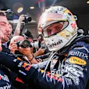 BARCELONA, SPAIN - MAY 22: Max Verstappen of Red Bull Racing and The Netherlands celebrates finishing in first position during the F1 Grand Prix of Spain at Circuit de Barcelona-Catalunya on May 22, 2022 in Barcelona, Spain. (Photo by Peter Fox/Getty Images)