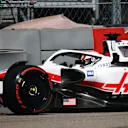 AUSTIN, TEXAS - OCTOBER 21: Antonio Giovinazzi of Italy driving the (99) Haas F1 VF-22 Ferrari crashes during practice ahead of the F1 Grand Prix of USA at Circuit of The Americas on October 21, 2022 in Austin, Texas. (Photo by Jared C. Tilton/Getty Images)