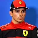 AUSTIN, TEXAS - OCTOBER 22: Second placed qualifier Charles Leclerc of Monaco and Ferrari attends the press conference after qualifying ahead of the F1 Grand Prix of USA at Circuit of The Americas on October 22, 2022 in Austin, Texas. (Photo by Dan Istitene/Getty Images)