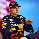 AUSTIN, TEXAS - OCTOBER 22: Third placed qualifier Max Verstappen of the Netherlands and Oracle Red Bull Racing attends the press conference after qualifying ahead of the F1 Grand Prix of USA at Circuit of The Americas on October 22, 2022 in Austin, Texas. (Photo by Dan Istitene/Getty Images)