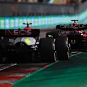 AUSTIN, TEXAS - OCTOBER 23: Max Verstappen of the Netherlands driving the (1) Oracle Red Bull Racing RB18 leads Lewis Hamilton of Great Britain driving the (44) Mercedes AMG Petronas F1 Team W13 during the F1 Grand Prix of USA at Circuit of The Americas on October 23, 2022 in Austin, Texas. (Photo by Jared C. Tilton/Getty Images)