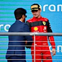 AUSTIN, TEXAS - OCTOBER 23: Third placed Charles Leclerc of Monaco and Ferrari celebrates on the podium following the F1 Grand Prix of USA at Circuit of The Americas on October 23, 2022 in Austin, Texas. (Photo by Chris Graythen/Getty Images)