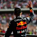 AUSTIN, TEXAS - OCTOBER 23: Race winner Max Verstappen of the Netherlands and Oracle Red Bull Racing celebrates on the podium following the F1 Grand Prix of USA at Circuit of The Americas on October 23, 2022 in Austin, Texas. (Photo by Mario Renzi - Formula 1/Formula 1 via Getty Images)