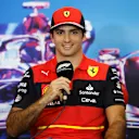 AUSTIN, TEXAS - OCTOBER 20: Carlos Sainz of Spain and Ferrari talks in the Drivers Press Conference during previews ahead of the F1 Grand Prix of USA at Circuit of The Americas on October 20, 2022 in Austin, Texas. (Photo by Jared C. Tilton/Getty Images)