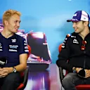 AUSTIN, TEXAS - OCTOBER 20: Alexander Albon of Thailand and Williams and Esteban Ocon of France and Alpine F1 talk in the Drivers Press Conference during previews ahead of the F1 Grand Prix of USA at Circuit of The Americas on October 20, 2022 in Austin, Texas. (Photo by Jared C. Tilton/Getty Images)