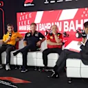 BAHRAIN, BAHRAIN - MARCH 03: (L-R) McLaren Team Principal Andrea Stella, Red Bull Racing Team Principal Christian Horner and Ferrari Team Principal Frederic Vasseur attend the Team Principals Press Conference during practice ahead of the F1 Grand Prix of Bahrain at Bahrain International Circuit on March 03, 2023 in Bahrain, Bahrain. (Photo by Lars Baron/Getty Images)