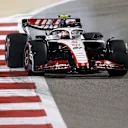 BAHRAIN, BAHRAIN - MARCH 04: Nico Hulkenberg of Germany driving the (27) Haas F1 VF-23 Ferrari locks a wheel under braking during qualifying ahead of the F1 Grand Prix of Bahrain at Bahrain International Circuit on March 04, 2023 in Bahrain, Bahrain. (Photo by Peter Fox/Getty Images)