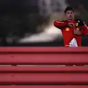 BAHRAIN, BAHRAIN - MARCH 05: Charles Leclerc of Monaco and Ferrari looks on after retiring from the race during the F1 Grand Prix of Bahrain at Bahrain International Circuit on March 05, 2023 in Bahrain, Bahrain. (Photo by Joe Portlock - Formula 1/Formula 1 via Getty Images)