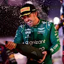 BAHRAIN, BAHRAIN - MARCH 05: Third placed Fernando Alonso of Spain and Aston Martin F1 Team celebrates on the podium during the F1 Grand Prix of Bahrain at Bahrain International Circuit on March 05, 2023 in Bahrain, Bahrain. (Photo by Mario Renzi - Formula 1/Formula 1 via Getty Images)