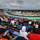 A general view shows spectators on the stands as they wait for the start of the Formula One Hungarian Grand Prix at the Hungaroring in Mogyorod near Budapest, Hungary, on July 31, 2022. (Photo by Ferenc ISZA / AFP) (Photo by FERENC ISZA/AFP via Getty Images)