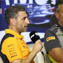 Andrea Stella and Mario Isola during press conference ahead of the Formula 1 Italian Grand Prix at Autodromo Nazionale di Monza in Monza, Italy on September 1, 2023. (Photo by Jakub Porzycki/NurPhoto via Getty Images)