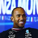 MONZA, ITALY - AUGUST 31: Lewis Hamilton of Great Britain and Mercedes attends the Drivers Press Conference during previews ahead of the F1 Grand Prix of Italy at Autodromo Nazionale Monza on August 31, 2023 in Monza, Italy. (Photo by Bryn Lennon/Getty Images)