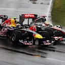 Hamilton and Webber tangled at Turn 1 when the Safety Car came into the pits and racing began