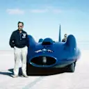 British speed record breaker Donald Campbell with the Bluebird CN7 on Lake Eyre, Australia