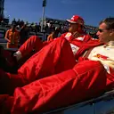 It came as Schumacher tried to overtake team mate Irvine heading into the high-speed Stowe corner