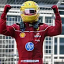 Ferrari's British driver Lewis Hamilton celebrates winning the sprint race of the Formula One Chinese Grand Prix at the Shanghai International Circuit in Shanghai on March 22, 2025. (Photo by GREG BAKER / AFP) (Photo by GREG BAKER/AFP via Getty Images)