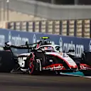 ABU DHABI, UNITED ARAB EMIRATES - NOVEMBER 24: Nico Hulkenberg of Germany driving the (27) Haas F1 VF-23 Ferrari stops on track after crashing during practice ahead of the F1 Grand Prix of Abu Dhabi at Yas Marina Circuit on November 24, 2023 in Abu Dhabi, United Arab Emirates. (Photo by Mark Thompson/Getty Images)