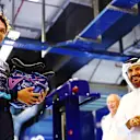 ABU DHABI, UNITED ARAB EMIRATES - NOVEMBER 25: 14th placed qualifier Alexander Albon of Thailand and Williams talks with Mohammed ben Sulayem, FIA President, in the FIA garage during qualifying ahead of the F1 Grand Prix of Abu Dhabi at Yas Marina Circuit on November 25, 2023 in Abu Dhabi, United Arab Emirates. (Photo by Dan Istitene - Formula 1/Formula 1 via Getty Images)