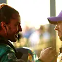 MELBOURNE, AUSTRALIA - APRIL 02: Second placed Lewis Hamilton of Great Britain and Mercedes and Third placed Fernando Alonso of Spain and Aston Martin F1 Team celebrate in parc ferme during the F1 Grand Prix of Australia at Albert Park Grand Prix Circuit on April 02, 2023 in Melbourne, Australia. (Photo by Dan Istitene - Formula 1/Formula 1 via Getty Images)