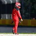 MELBOURNE, AUSTRALIA - APRIL 02: Charles Leclerc of Monaco and Ferrari walks from his car after retiring from the race during the F1 Grand Prix of Australia at Albert Park Grand Prix Circuit on April 02, 2023 in Melbourne, Australia. (Photo by Quinn Rooney/Getty Images)